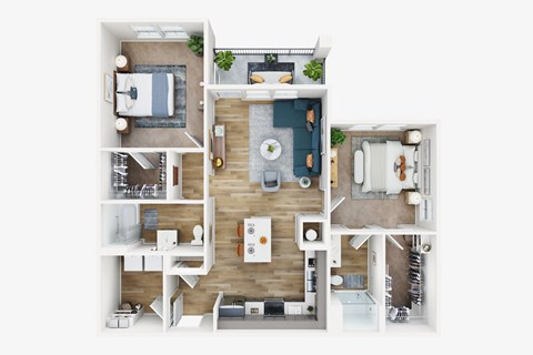 Floor plan for 2 beds, 2 baths, 1056 sqft